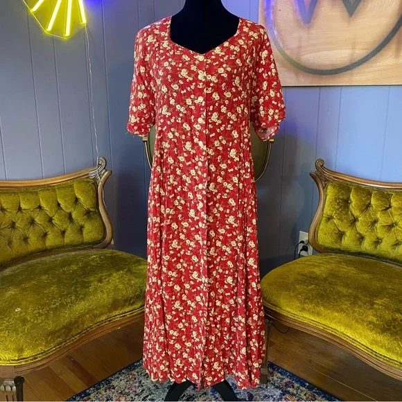 Vintage 90s Kathryn Deen New York Floral Button Down Maxi Dress Size L/XL - Picture 3 of 10